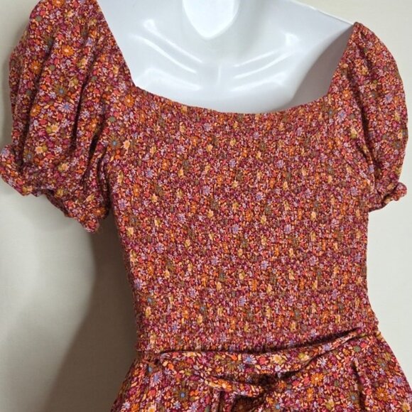 Altar'd Stater Red Floral Print Ruffled Smocked Romper Women's Suze Small - Picture 7 of 11